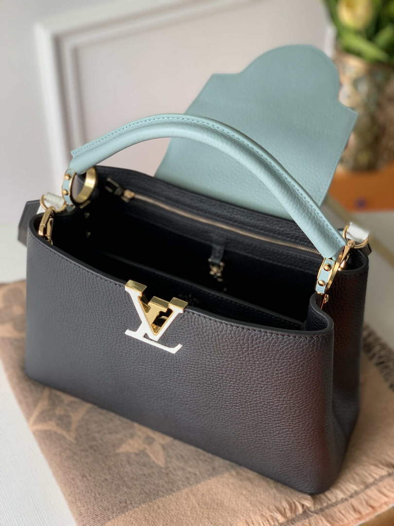 LV M57523 Louis Vuitton Capucines MM Handbag Black and Blue - Default Title - View 8