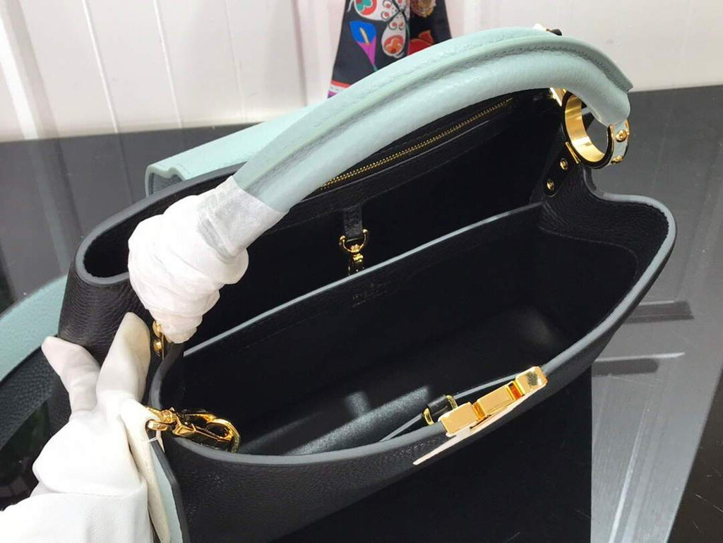LV M57523 Louis Vuitton Capucines MM Handbag Black Blue