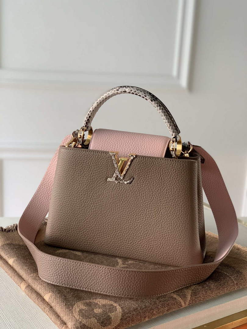 LV M57539 Louis Vuitton Capucines BB Handbag Grey and Pink - Default Title - View 1