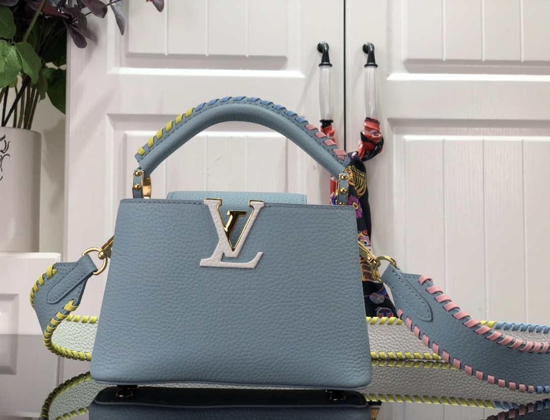 LV M57671 Louis Vuitton Capucines MM Handbag Light Blue - Default Title - View 1