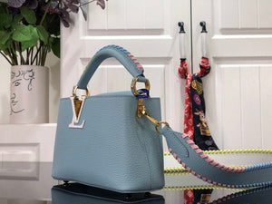LV M57671 Louis Vuitton Capucines MM Handbag Light Blue - Default Title - View 2