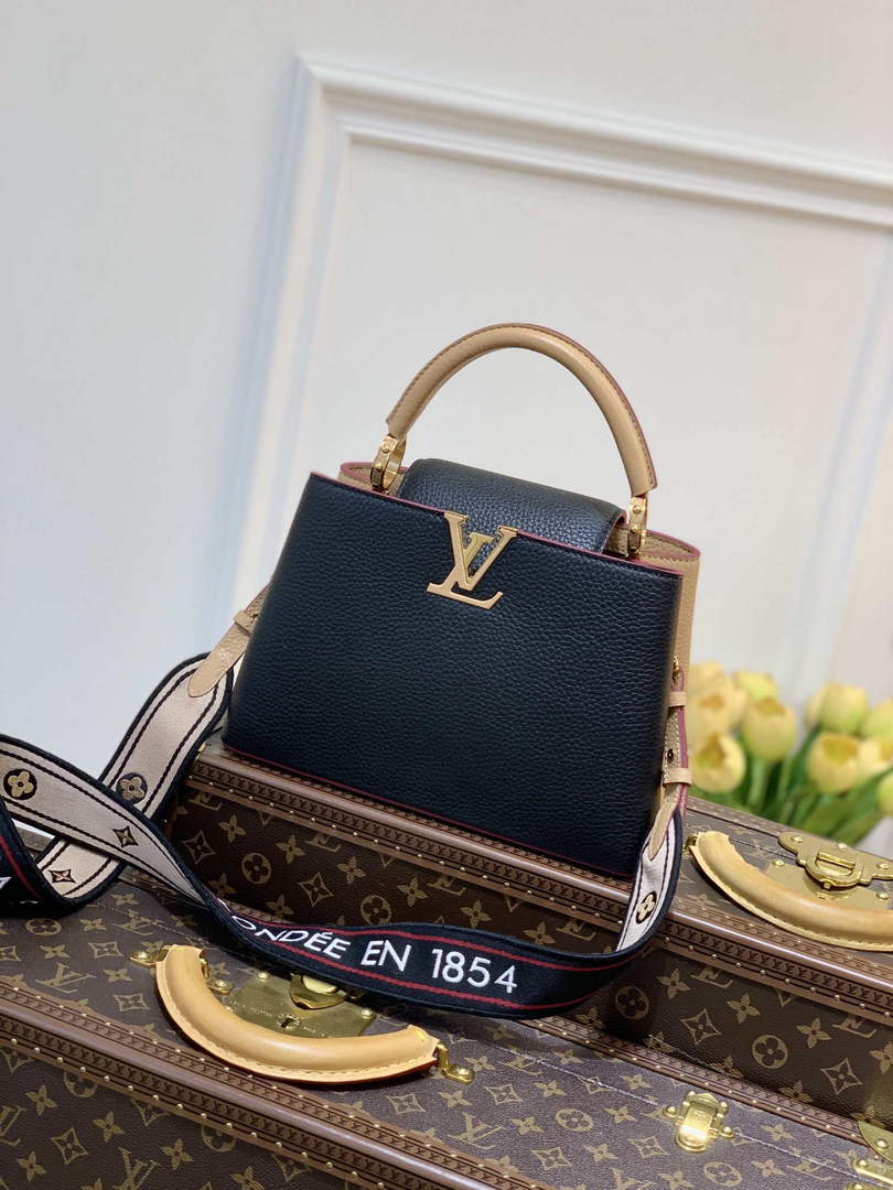 LV M58607 Louis Vuitton Capucines BB Handbag Black Apricot - Default Title - View 1
