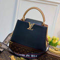 LV M58608 Louis Vuitton Capucines MM Handbag Black Apricot - Default Title - View 1