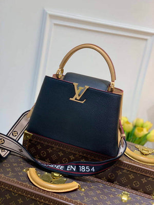 LV M58608 Louis Vuitton Capucines MM Handbag Black Apricot - Default Title - View 1