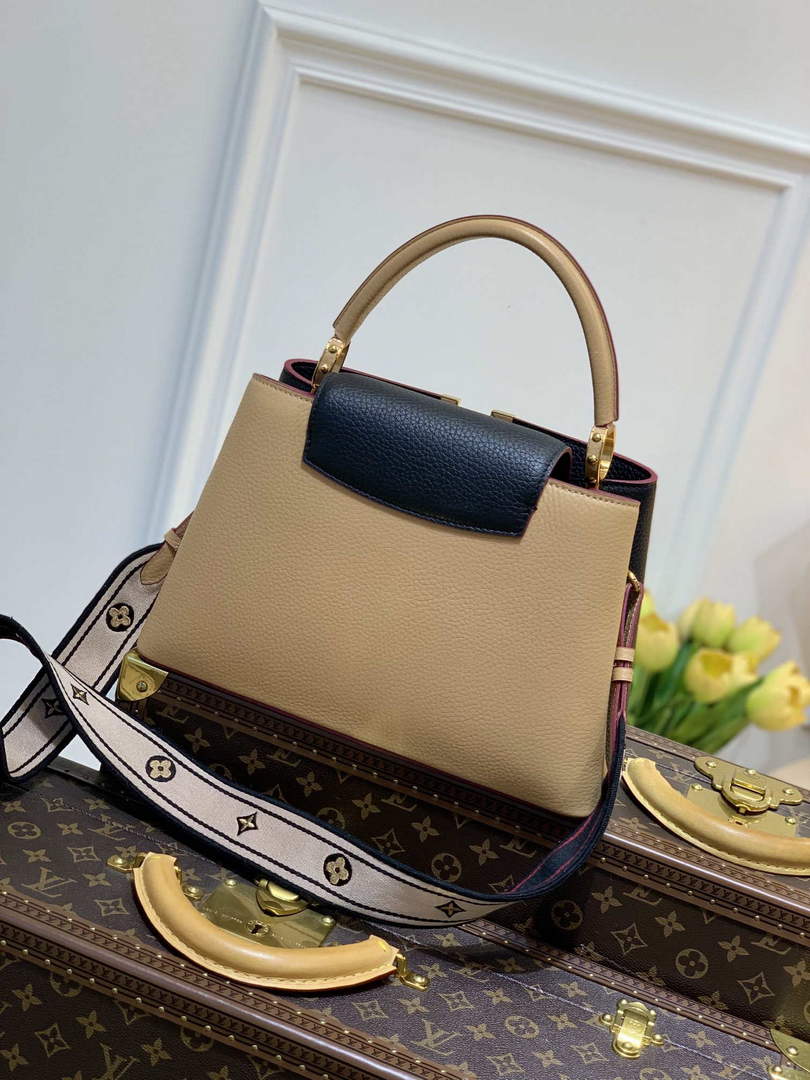 LV M58608 Louis Vuitton Capucines MM Handbag Black Apricot - Default Title - View 2