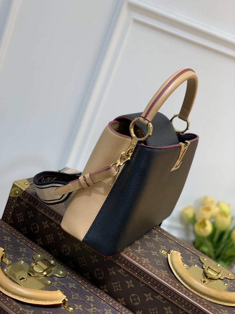 LV M58608 Louis Vuitton Capucines MM Handbag Black Apricot - Default Title - View 3