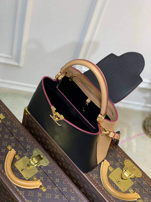 LV M58608 Louis Vuitton Capucines MM Handbag Black Apricot - Default Title - View 8