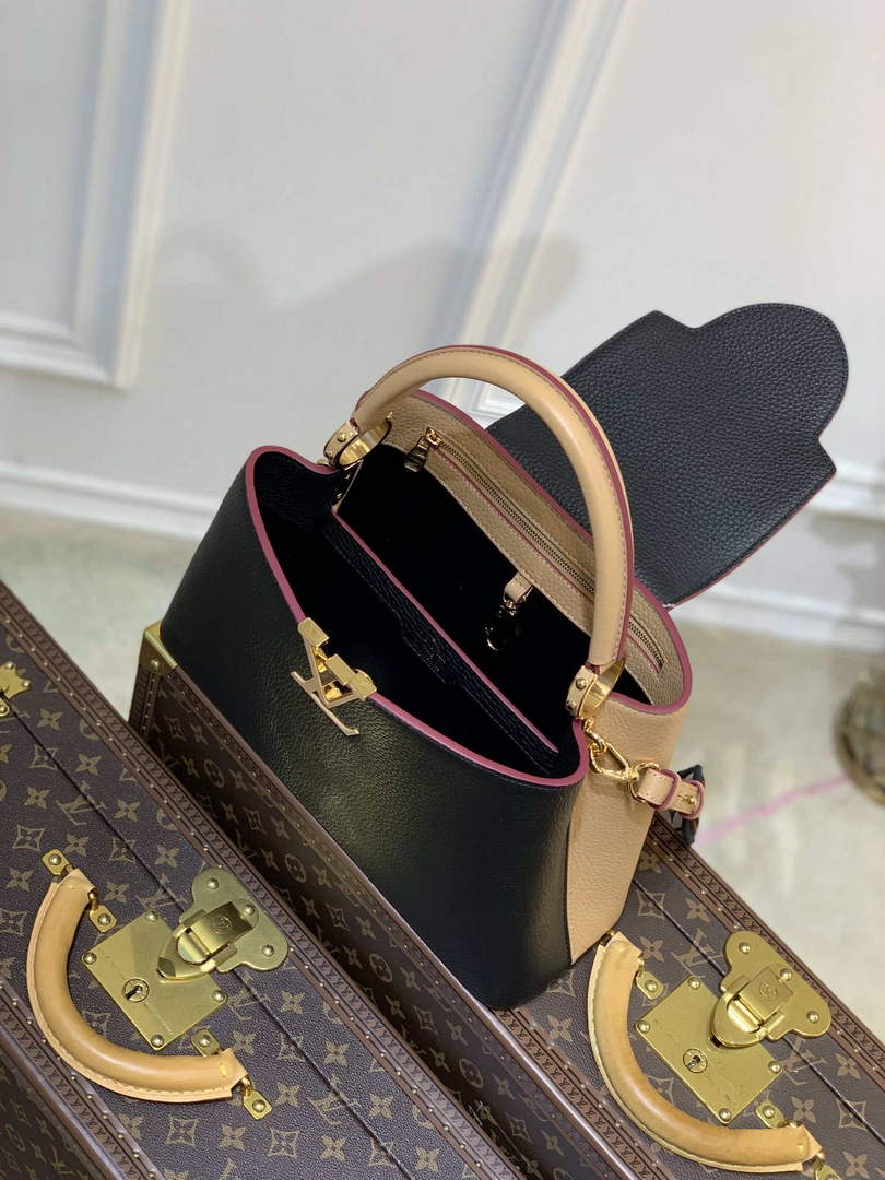 LV M58608 Louis Vuitton Capucines MM Handbag Black Apricot - Default Title - View 8