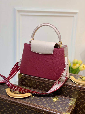 LV M58610 Louis Vuitton Capucines MM Handbag Beige and Wine red - Default Title - View 2