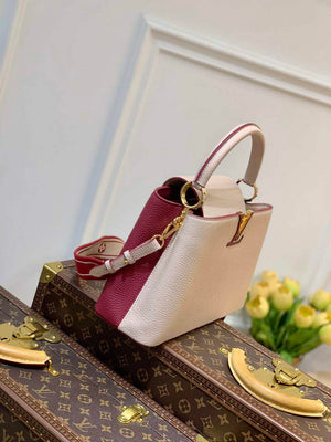 LV M58610 Louis Vuitton Capucines MM Handbag Beige and Wine red - Default Title - View 3