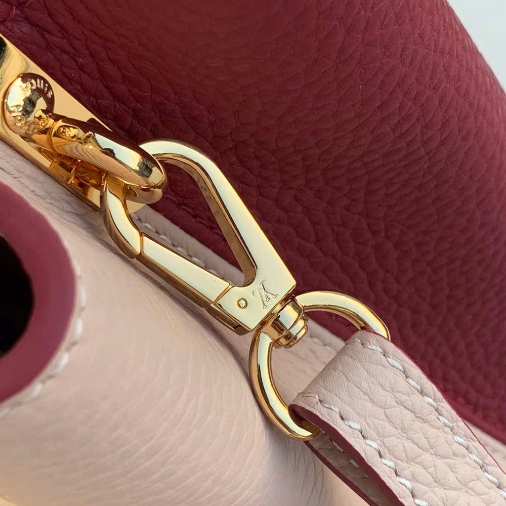 LV M58610 Louis Vuitton Capucines MM Handbag Beige and Wine red