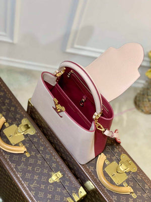 LV M58610 Louis Vuitton Capucines MM Handbag Beige and Wine red - Default Title - View 8