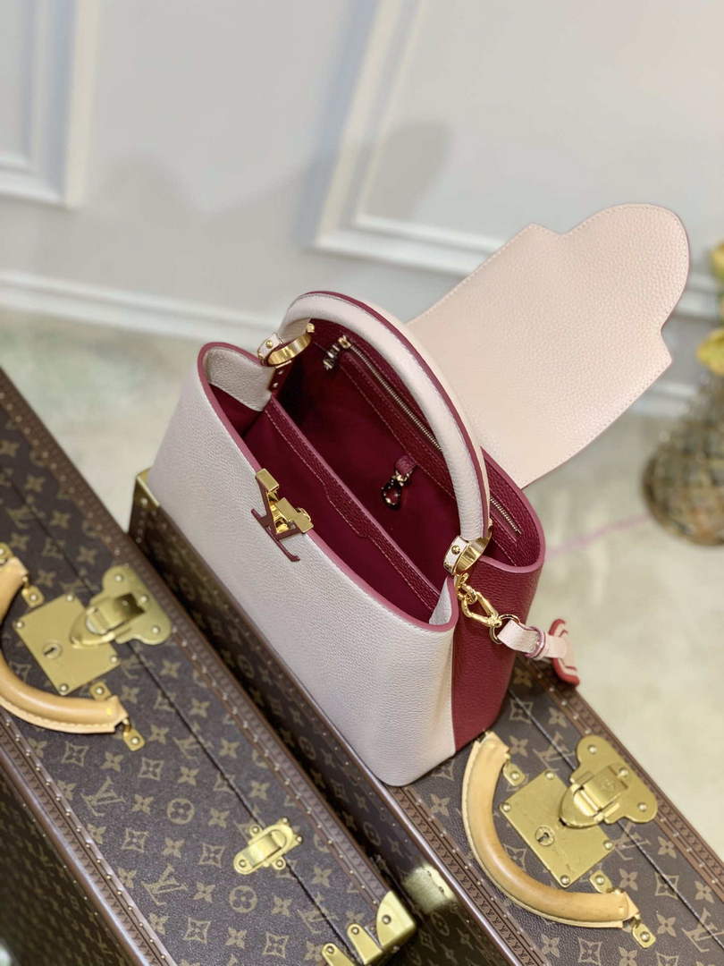 LV M58610 Louis Vuitton Capucines MM Handbag Beige and Wine red - Default Title - View 8