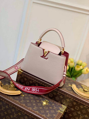 LV M58611 Louis Vuitton Capucines BB Handbag Beige and Wine red - Default Title - View 1