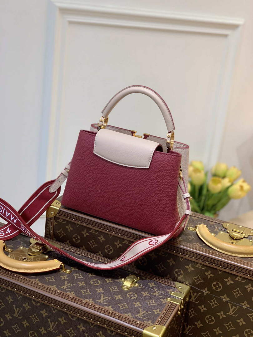 LV M58611 Louis Vuitton Capucines BB Handbag Beige and Wine red - Default Title - View 2
