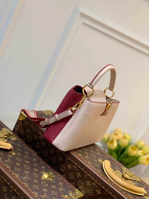 LV M58611 Louis Vuitton Capucines BB Handbag Beige and Wine red - Default Title - View 3