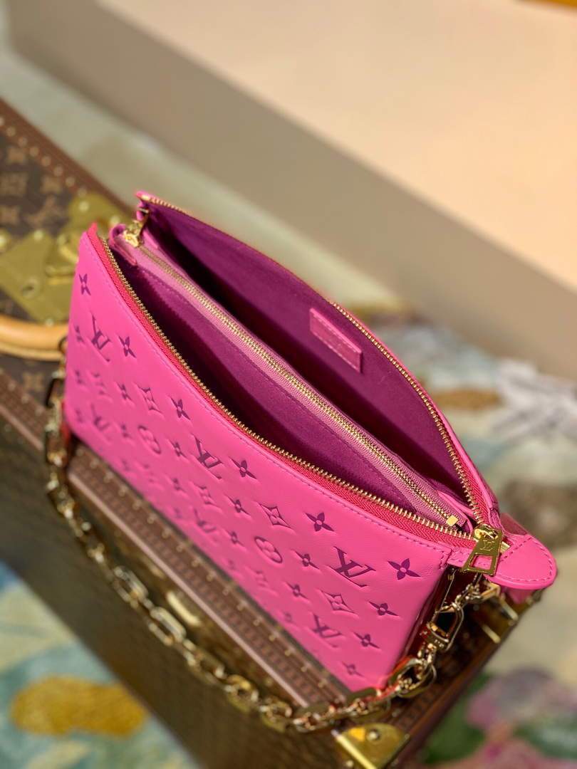 LV M58626 Louis Vuitton Coussin PM Lambskin Bag Rose Red