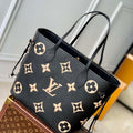 LV M58907 Louis Vuitton Neverfull MM Bag M45685 Monogram Empreinte Leather Black with Beige Logo - Default Title - View 1