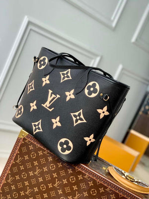 LV M58907 Louis Vuitton Neverfull MM Bag M45685 Monogram Empreinte Leather Black with Beige Logo - Default Title - View 2