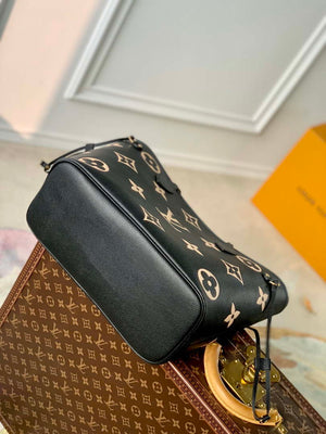 LV M58907 Louis Vuitton Neverfull MM Bag M45685 Monogram Empreinte Leather Black with Beige Logo - Default Title - View 3