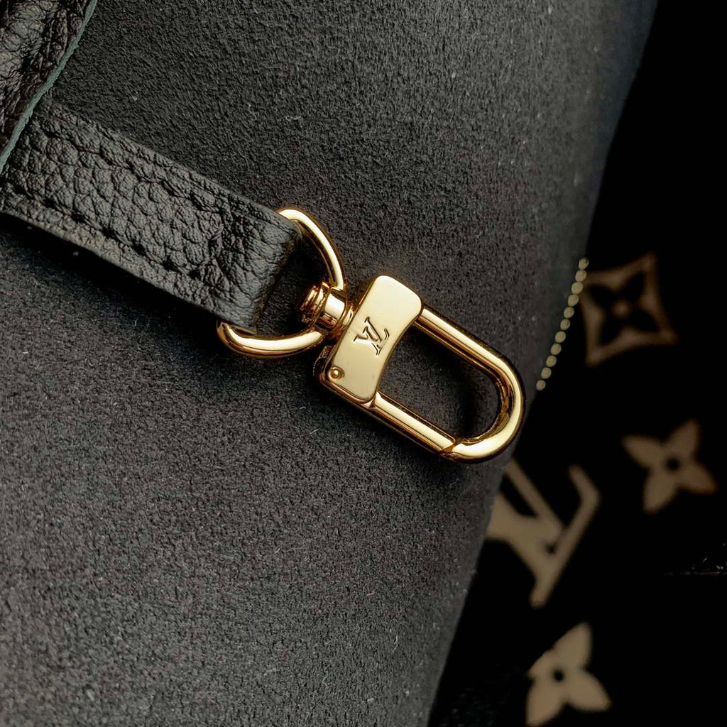 LV M58907 Louis Vuitton Neverfull MM Bag M45685 Monogram Empreinte Leather Black with Beige Logo