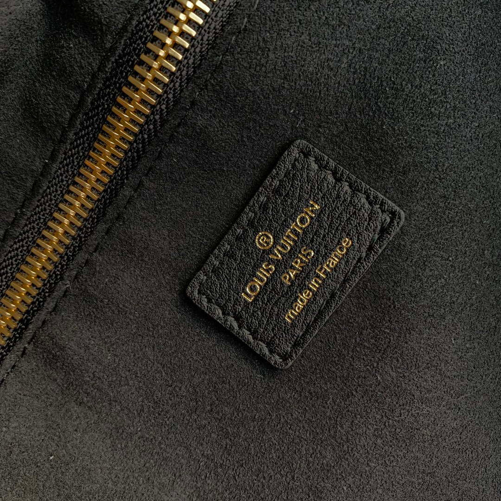 LV M58907 Louis Vuitton Neverfull MM Bag M45685 Monogram Empreinte Leather Black with Beige Logo