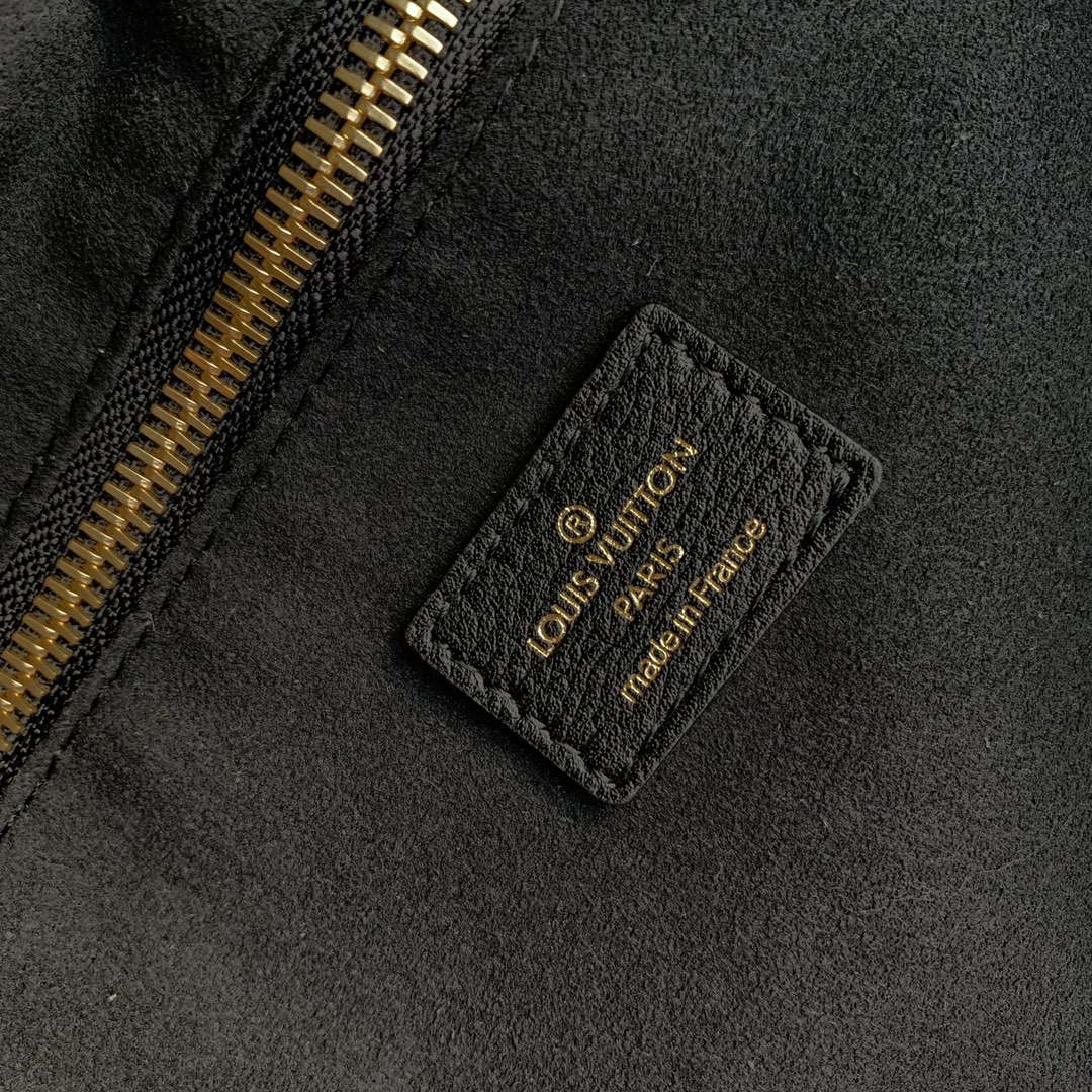 LV M58907 Louis Vuitton Neverfull MM Bag M45685 Monogram Empreinte Leather Black with Beige Logo