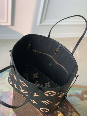 LV M58907 Louis Vuitton Neverfull MM Bag M45685 Monogram Empreinte Leather Black with Beige Logo - Default Title - View 9