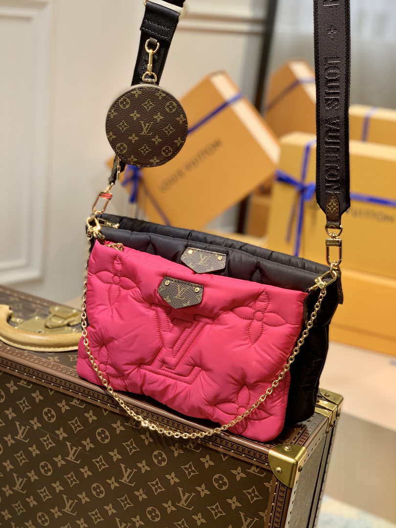 LV M58980 Louis Vuitton Maxi Multi Pochette Accessoires Bag M58977 Black and Fuchsia - Default Title - View 1