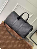 LV M59025 Louis Vuitton Keepall Bandouliere 50 Travel Bag Monogram taurillon leather Black