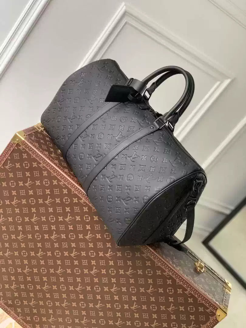 LV M59025 Louis Vuitton Keepall Bandouliere 50 Travel Bag Monogram taurillon leather Black - Default Title - View 2