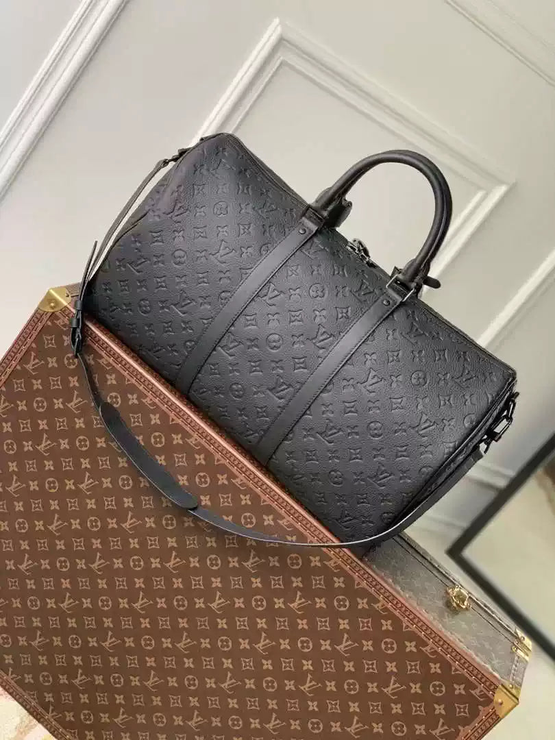 LV M59025 Louis Vuitton Keepall Bandouliere 50 Travel Bag Monogram taurillon leather Black - Default Title - View 3