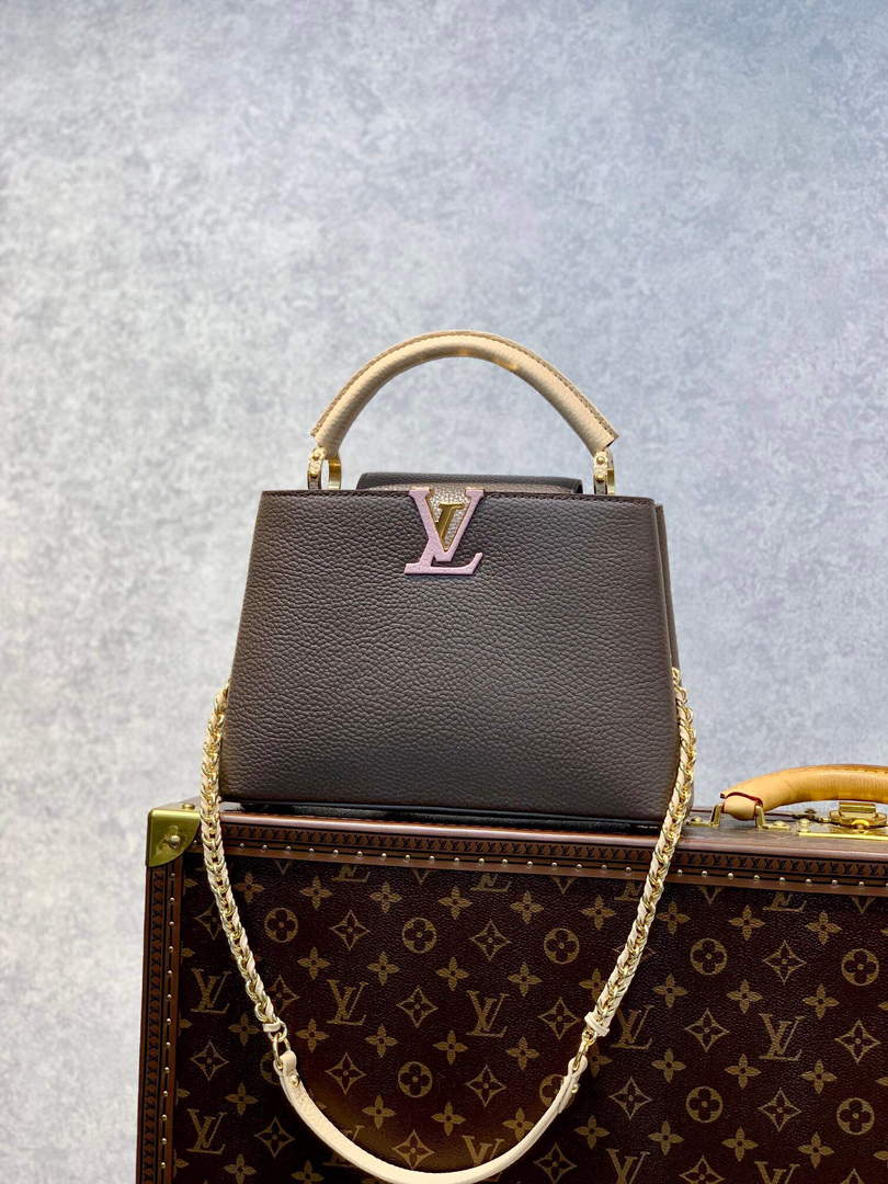 LV M59512 Louis Vuitton Capucines BB Bag Smokey Brown Green/Cr¨¨me/Pink