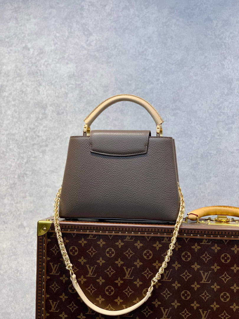 LV M59512 Louis Vuitton Capucines BB Bag Smokey Brown Green/Cr¨¨me/Pink