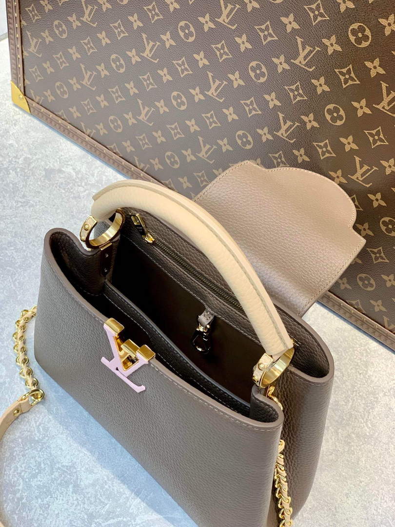 LV M59512 Louis Vuitton Capucines BB Bag Smokey Brown Green/Cr¨¨me/Pink