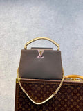 LV M59516 Louis Vuitton Capucines MM Handbag Smokey Brown Green/Cr¨¨me/Pink