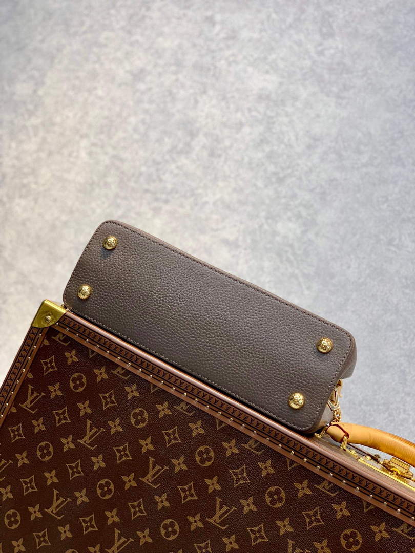 LV M59516 Louis Vuitton Capucines MM Handbag Smokey Brown Green/Cr¨¨me/Pink