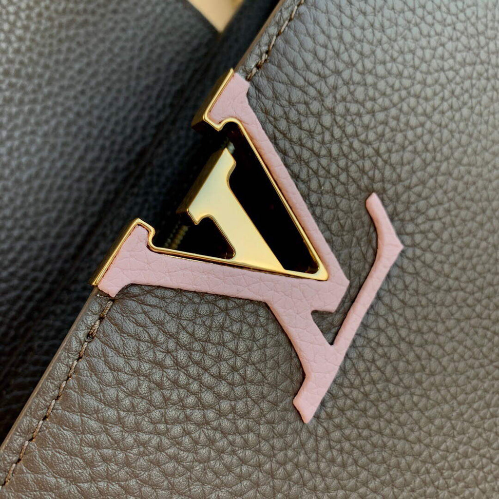 LV M59516 Louis Vuitton Capucines MM Handbag Smokey Brown Green/Cr¨¨me/Pink