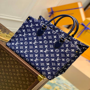 LV M59608 Louis Vuitton Onthego MM Denim Leather Bag - Default Title - View 1