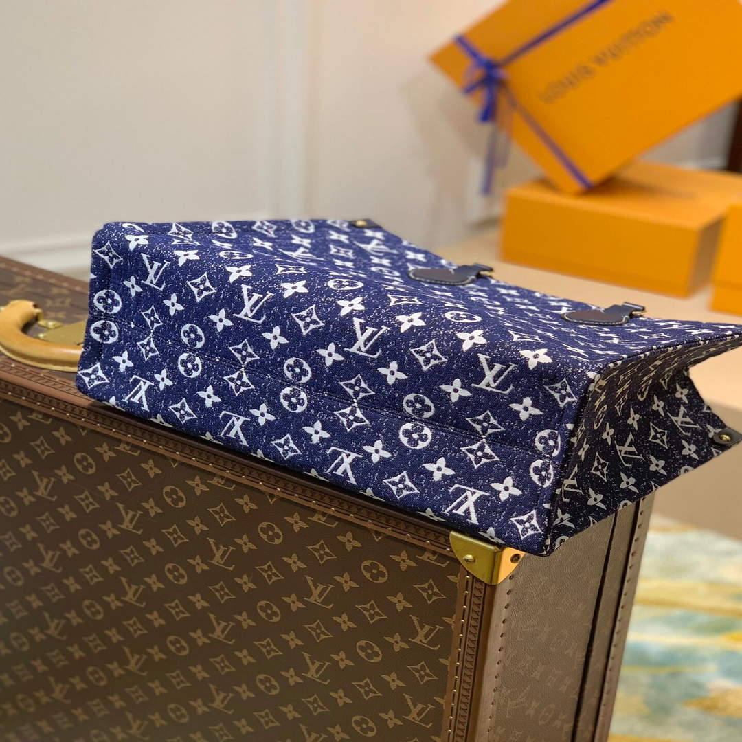LV M59608 Louis Vuitton Onthego MM Denim Leather Bag
