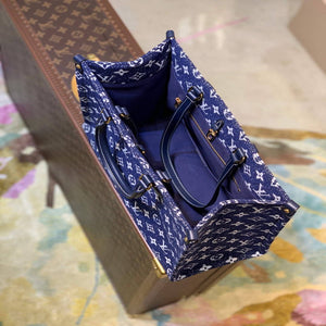 LV M59608 Louis Vuitton Onthego MM Denim Leather Bag - Default Title - View 8