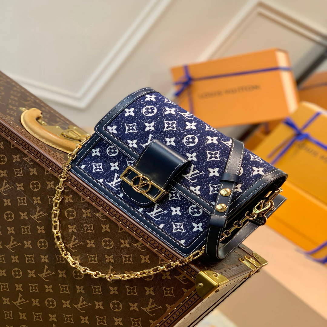 LV M59631 Louis Vuitton Dauphine MM Denim Leather Bag - Default Title - View 1