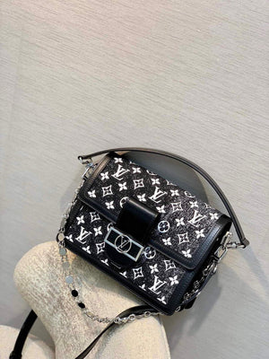 LV M59631 Louis Vuitton Dauphine MM Denim Leather Bag Black - Default Title - View 2