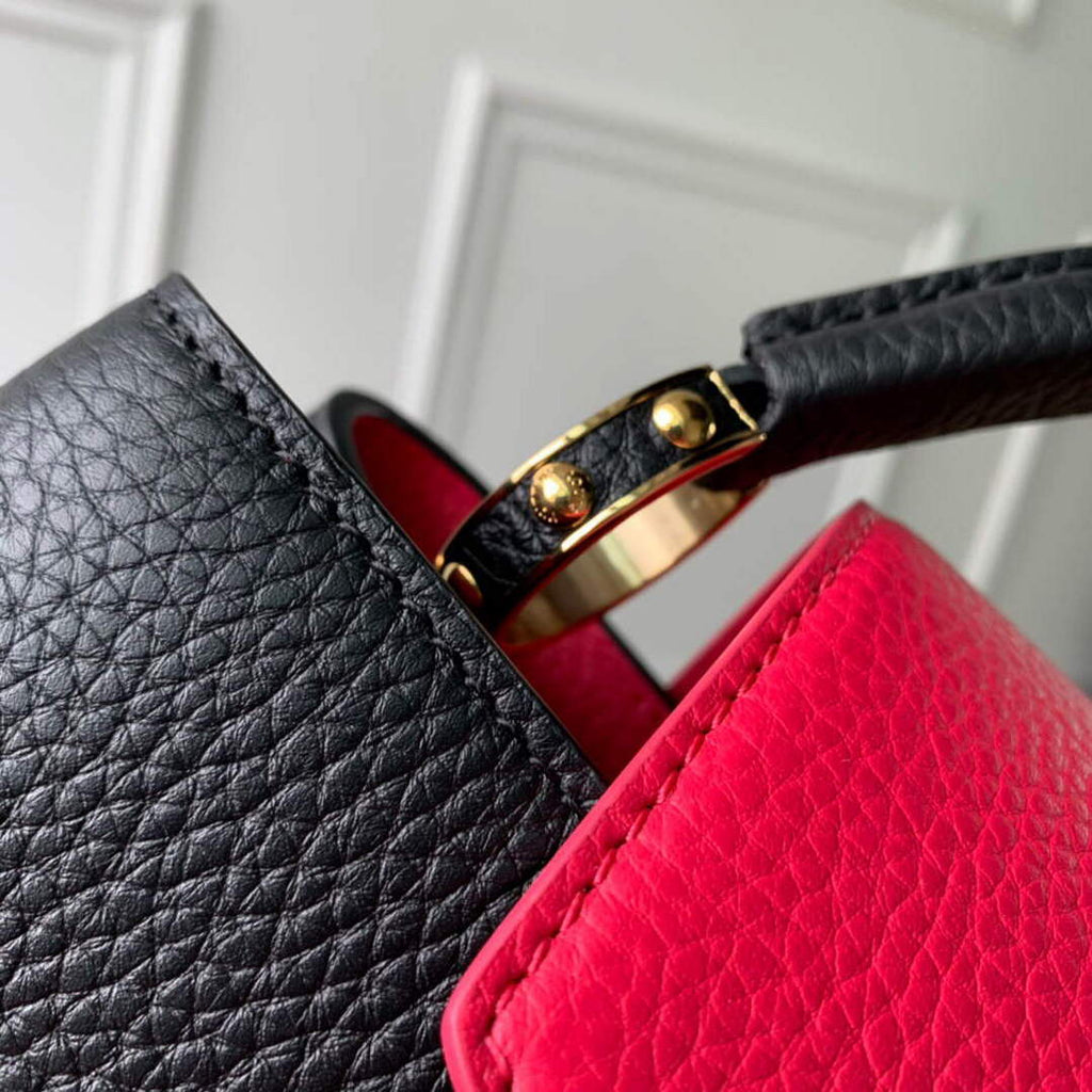 LV M59882 Louis Vuitton Capucines MM Handbag Black Rose Berlingot