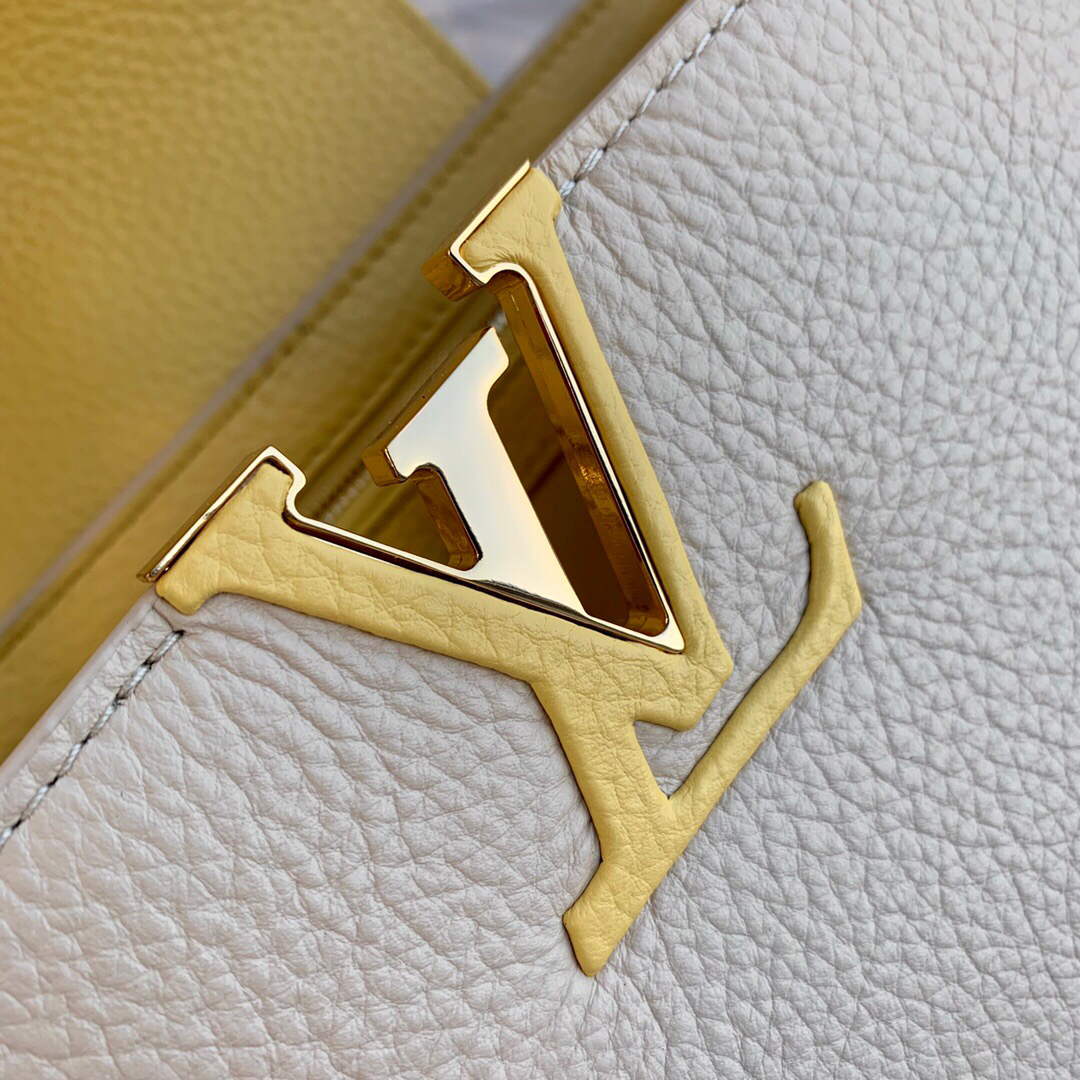 LV M59883 Louis Vuitton Capucines MM Handbag Cr¨¨me Beige / Plume Yellow