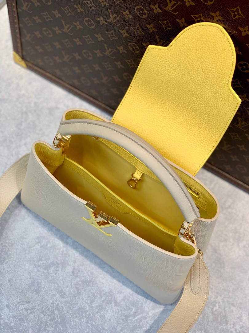 LV M59883 Louis Vuitton Capucines MM Handbag Cr¨¨me Beige / Plume Yellow
