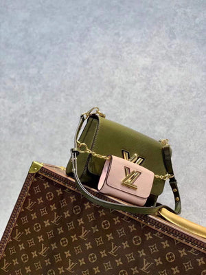 LV M59884 Louis Vuitton Twist MM Handbag Kaki / Quartz White - Default Title - View 2