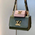 LV M59884 Louis Vuitton Twist MM Handbag Kaki / Quartz White - Default Title - View 1