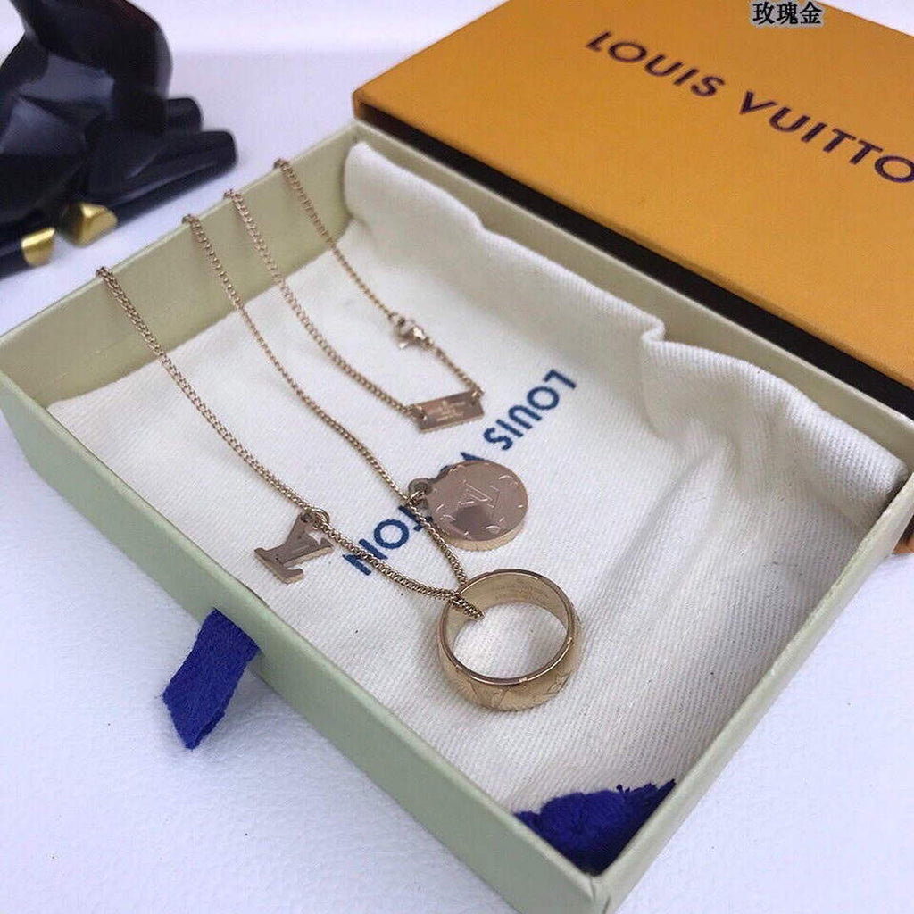 LV M62485 Louis Vuitton Monogram Charms Necklace Rose Gold