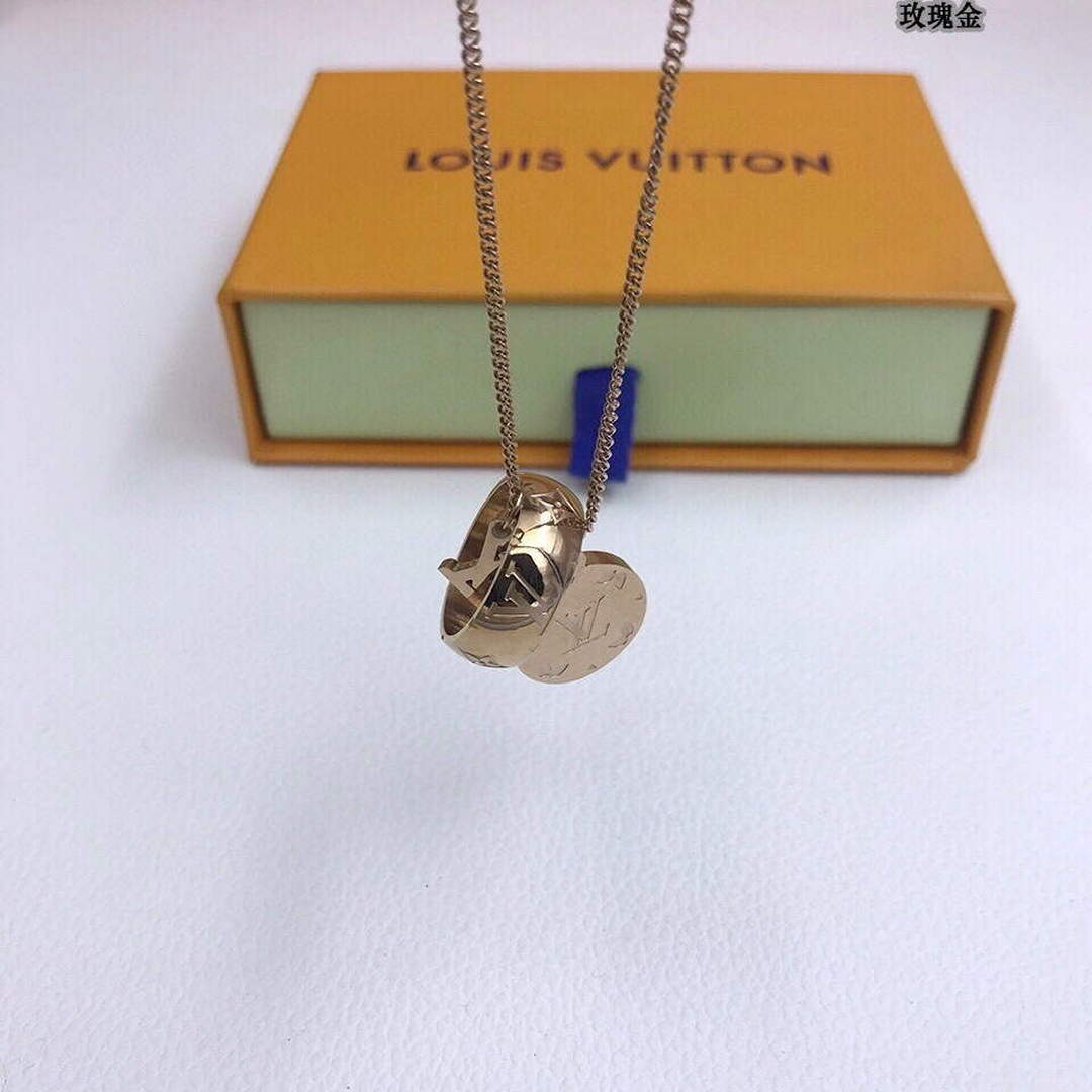 LV M62485 Louis Vuitton Monogram Charms Necklace Rose Gold